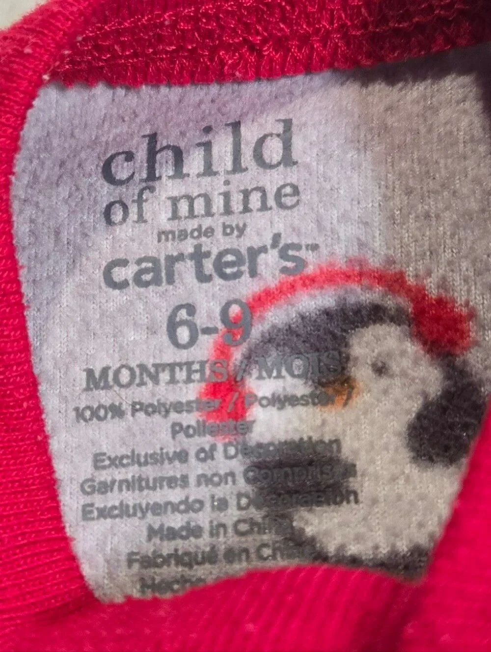 Carter's Santa Penguin Footed Pajamas 6-9 Months Gray Fleece Christmas Sleeper